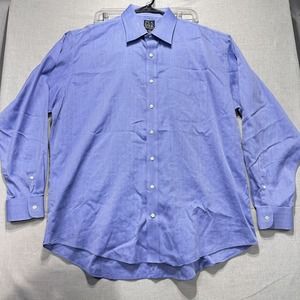 JOS A BANK Dress Shirt Mens 17 Button Up Plaid Blue Long Sleeve